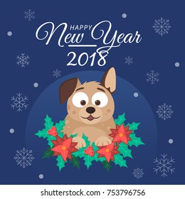 Happy New Year 2018 background. Happy dog card.