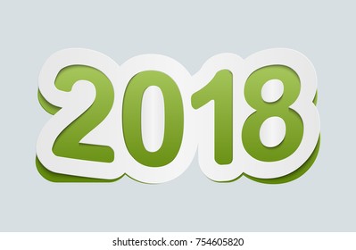 Happy New Year 2018 background. Vector 2018 icon. Curved sign from paper stickers