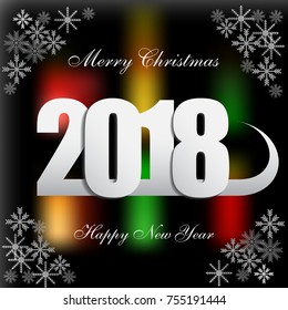 Happy New Year 2018 background decoration. Greeting card design template. Brochure or flyer for the holiday. Vector illustration