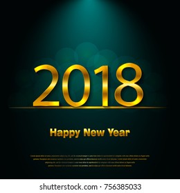 Happy New Year 2018. Background with golden sparkling texture. Gold Numbers 0, 1, 2, 8. Vector Illustration for holiday greeting card, invitation, calendar poster banner