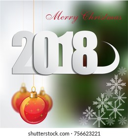 Happy New Year 2018 background decoration. Greeting card design template. Brochure or flyer for the holiday. Vector illustration