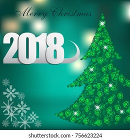 Happy New Year 2018 background decoration. Greeting card design template. Brochure or flyer for the holiday. Vector illustration