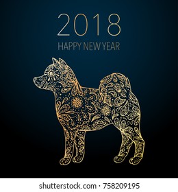 Happy new year 2018 background decoration. 2018 zodiac dog. Calendar 2018 template. Abstract template with golden dog for decoration design.