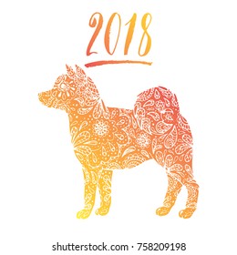 Happy new year 2018 background decoration. 2018 zodiac dog. Calendar 2018 template. Abstract template with golden dog for decoration design.