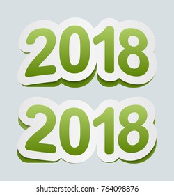 Happy New Year 2018 background. Vector 2018 icon. Curved sign from paper stickers.