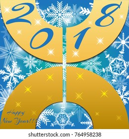 Happy New Year 2018 background decoration. Greeting card design template. Brochure or flyer for the holiday. Vector illustration