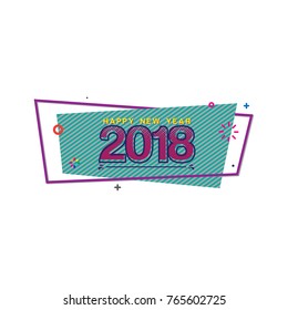 Happy New Year 2018 background decoration. trendy flat geometric vector banners. Vintage colors and shapes