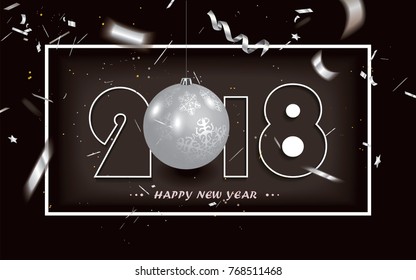 Happy New Year 2018 background with silver cover and defocused silver confetti.Vector illustration.