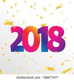 Happy New Year 2018 background. Greeting card design template gold confetti. Celebrate brochure or flyer.