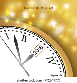 Happy New Year 2018 Background with Clock and Snowflake. Happy Holiday Theme. Vector illustration