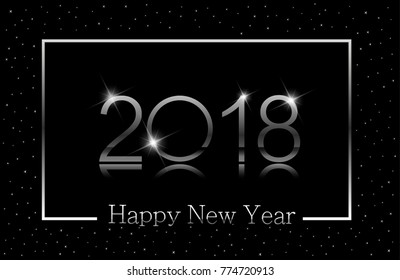 Happy new year 2018 background with numbers and snowflakes in silver frame