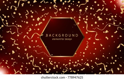 Happy new year 2018 background with bokeh effect. Elegant christmas background with sparkles. Vector gold serpentine and confetti on colourful background with a circle substrate for text. Celebration.