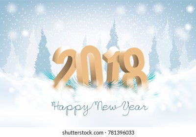 Happy New Year 2018 background with branch of tree and presents. Vector EPS