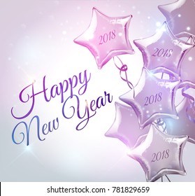 Happy New Year 2018 background with star shaped balloons. Vector illustration.Wallpaper.flyers, invitation, posters, brochure, banners