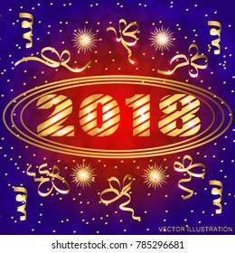 Happy New Year 2018 background . Vector illustration in red and blue colors.