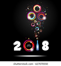 Happy New Year 2018 in black background. Abstract poster