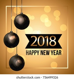 happy new year 2018 black balls hanging and glow background