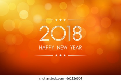 happy new year 2018 with bokeh and lens flare pattern on summer orange color background (vector)