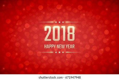happy new year 2018 with bokeh and lens flare pattern on red color background