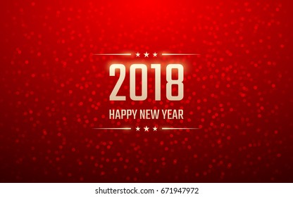 happy new year 2018 with bokeh and lens flare pattern on red color background