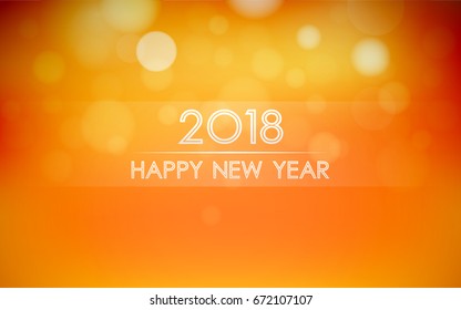 happy new year 2018 with bokeh and lens flare pattern on summer orange color background