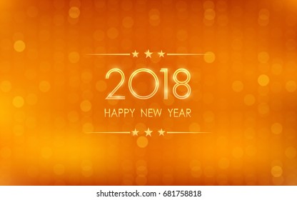 happy new year 2018 with bokeh and lens flare pattern on summer orange color background