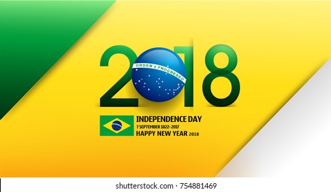 Happy New Year 2018 in Brazlian Flag Color Concept. Brazil Independence Day Background. Abstract Vector Illustration eps.10