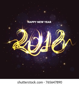 Happy New year 2018. Bright poster with an inscription and a snowy background. Vector illustration
