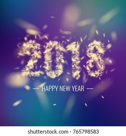 Happy New year 2018. Bright poster with an inscription and a snowfall background. Vector illustration