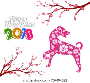 Happy New Year 2018 brush Celebration Chinese New Year of the dog. lunar new year 