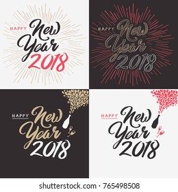 Happy New Year 2018 Calligraphy Cards Celebration