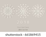 Happy New Year 2018 card with paper snowflakes. Applique background. Vector illustration.  EPS10. 