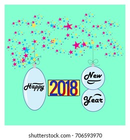 Happy New Year 2018 card. Design element. Holiday ball as symbol of christmas and new year. Symbol of winter, decoration and Christmas holiday season. Template for card, poster. Vector illustration