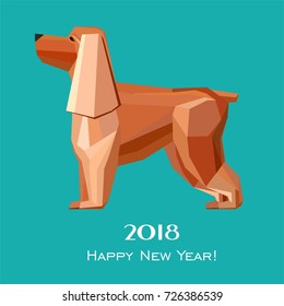 Happy new year 2018 card. Spaniel dog. Silhouette. Icon. Sign. Vector Illustration