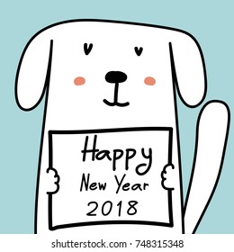 Happy New Year 2018 Card With Cute Dog.