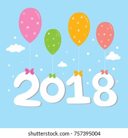 Happy new year 2018 card, Colorful balloons Float up with numbers 2018 vector.