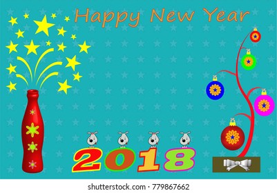 Happy New Year 2018 Card.Holiday Vector Illustration.Colorful design.