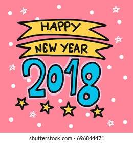 Happy New Year 2018 cartoon vector illustration