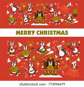 Happy New Year 2018 cartoon dog celebrating holidays greeting card design template.