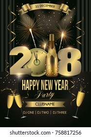 happy new year 2018 celebration elegant gold flyer