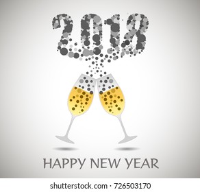 Happy new year 2018 with champagne glasses and firework bacground
