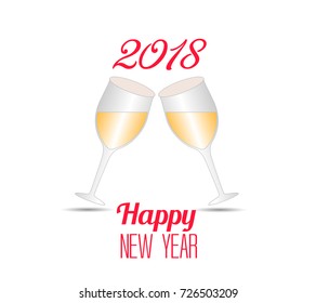Happy new year 2018 with champagne glasses and firework bacground

