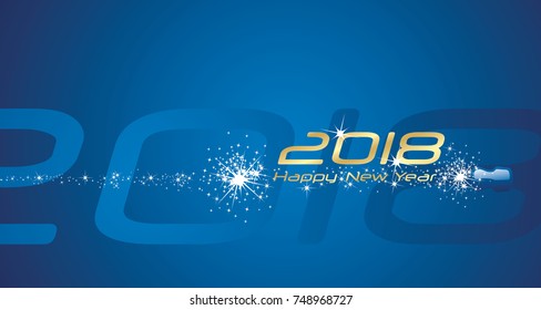 Happy New Year 2018 champagne firework blue abstract background