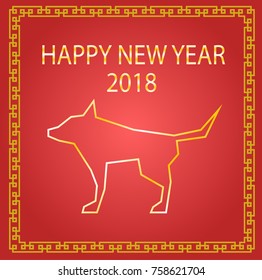 happy new year 2018 chinese card style with fog on red frame and yellow pattern