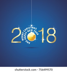 Happy New Year 2018 Christmas gold yellow ball blue vector