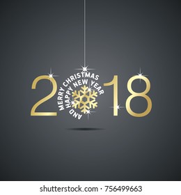Happy New Year 2018 Christmas ball gold snowflake black vector