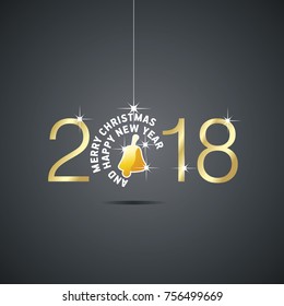 Happy New Year 2018 Christmas ball gold yellow bell black vector