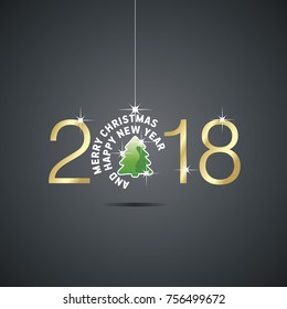 Happy New Year 2018 Christmas ball green tree black vector