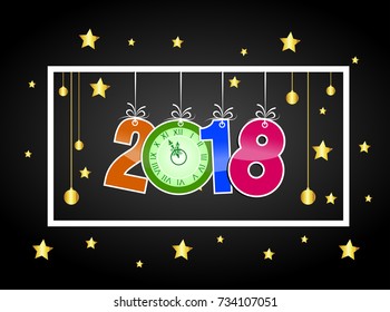 Happy New Year 2018 with clock