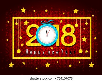 Happy New Year 2018 with clock